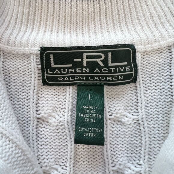 Lauren Ralph Lauren Cable Knit White Zip Up Women's-Size L - Picture 6 of 7